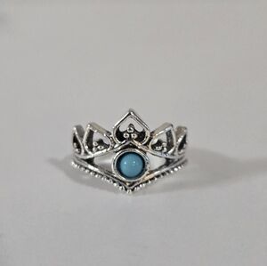 Silver Crown Ring with Blue Gemstone
